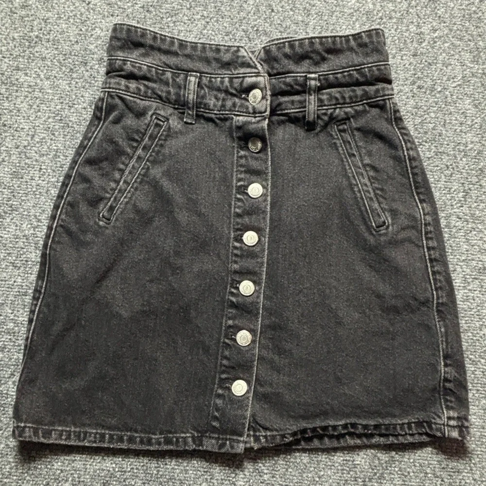 Pilcro and the Letterpress Black Denim Button Front Mini Skirt High Waist Size 0
